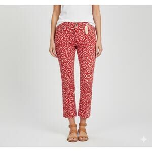 NEW Jones New York Sport Stretch Petite Red White Geometric Pattern Pants 10P